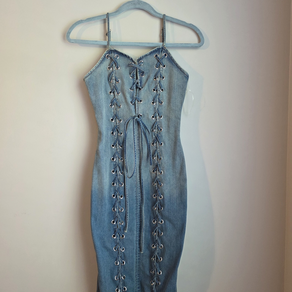 Lace-Up Denim Dress